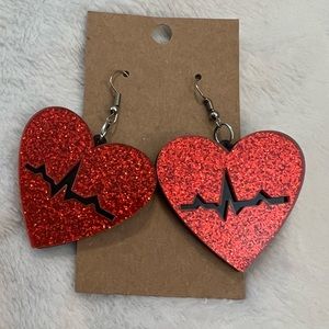 Red glitter heartbeat earrings